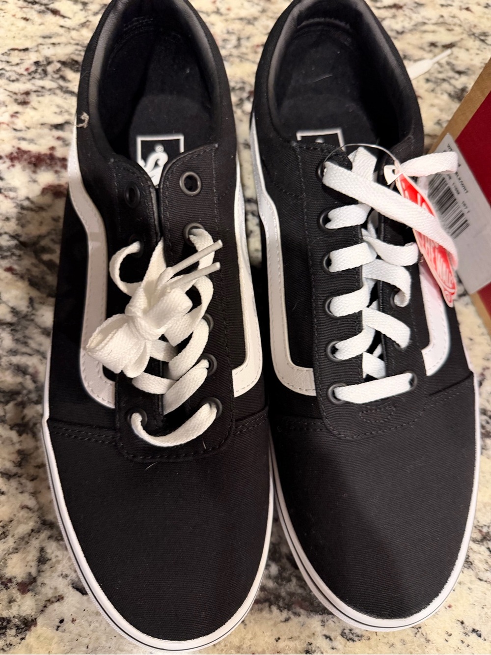 Vans Black & White Canvas Low-Top Sneakers with Side Stripe